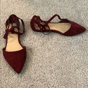 Maroon Suede Buckle Flats